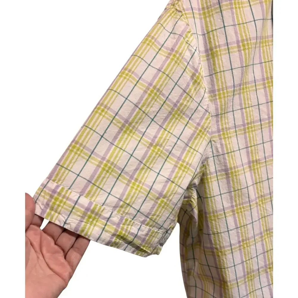Anthropologie Men’s Short Sleeve Button Down Plaid Shirt Lime Purple Size XL - Picture 2 of 6